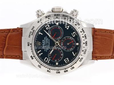 Rolex Daytona Chronograph Swiss Valjoux 7750 Movement with Blue Dial-Leather Strap