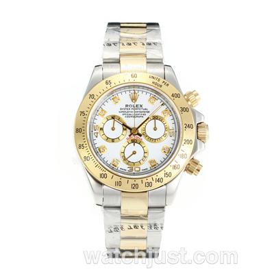 Rolex Daytona Cosmograph Chronograph Swiss Valjoux 7750 Movement Two Tone with White Dial
