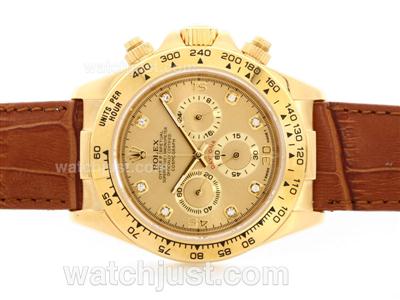 Rolex Daytona Cosmograph Working Chronograph 18K Yellow Gold Case Golden Dial with Diamond Marking