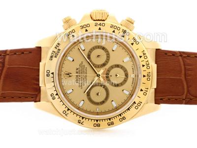 Rolex Daytona Cosmograph Working Chronograph 18K Yellow Gold Case Golden Dial with Stick Marking