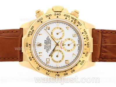 Rolex Daytona Cosmograph Working Chronograph 18K Yellow Gold Case White Dial with Arabic Marking