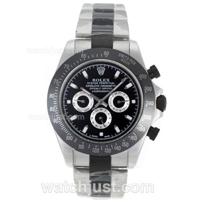 Rolex Daytona II Automatic Black Ceramic Bezel White Stick Markers with Black Dial SS/PVD Strap