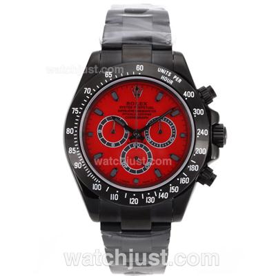 Rolex Daytona II Chronograph Swiss Valjoux 7750 Movement Full PVD Stick Markers with Red Dial