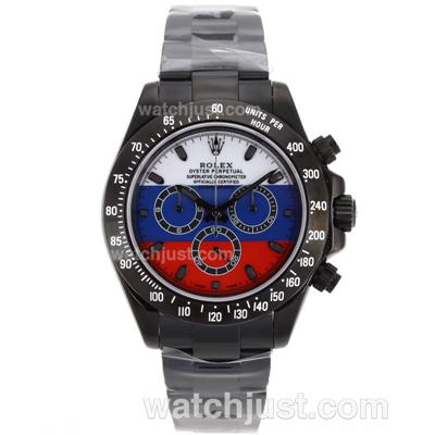 Rolex Daytona II Chronograph Swiss Valjoux 7750 Movement Full PVD Stick Markers with White/Blue/Red Dial