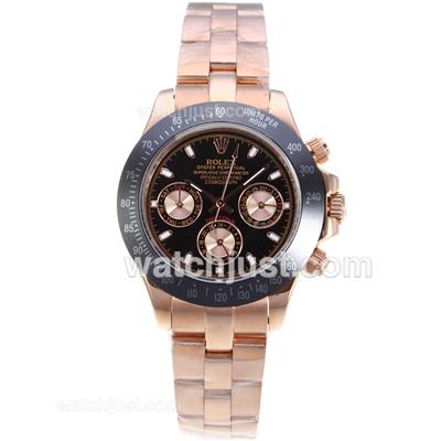 Rolex Daytona Rose Gold Automatic Ceramic Bezel Stick Markers with Black Dial