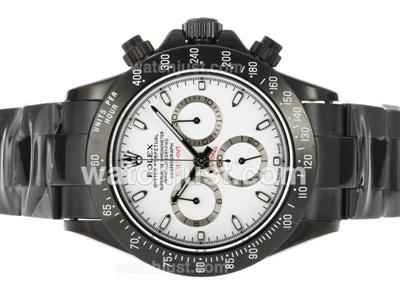 Rolex Daytona Valjoux 7750 Movement Full PVD with White Dial and Stick Marking - Black-Out New Version