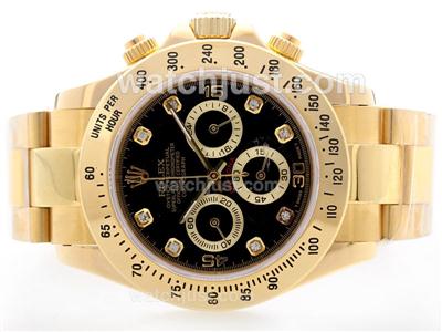 Rolex Daytona Working Chrono Full Yellow Gold Black Dial with Diamond Marking