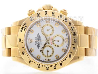 Rolex Daytona Working Chrono Full Yellow Gold White Dial with Diamond Marking