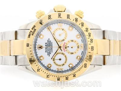 Rolex Daytona Working Chrono YG/SS Two Tone White Dial with Diamond Marking