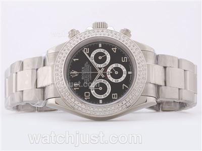 Rolex Daytona Working Chronograph Black Dial with Diamond Bezel-Arabic Numerals Sapphire Glass