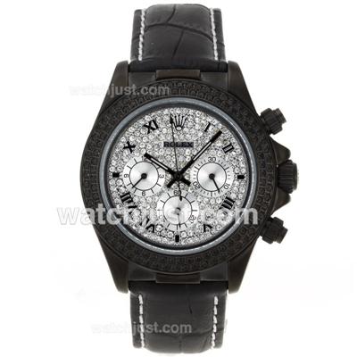 Rolex Daytona Working Chronograph Black Diamond Bezel Roman Markers with Diamond Dial