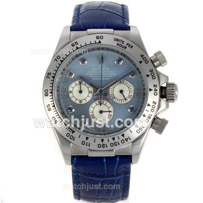 Rolex Daytona Working Chronograph Blue Diamond Markers with Blue MOP Dial and Leather Strap