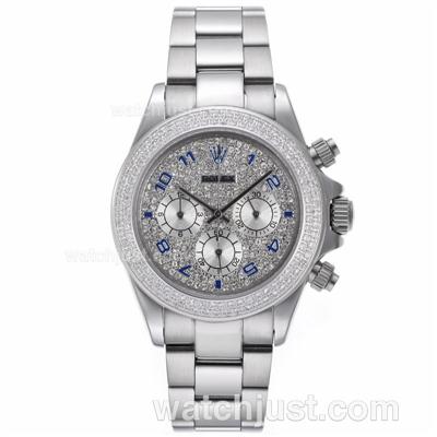 Rolex Daytona Working Chronograph Blue Number Markers with Diamond Bezel and Dial S/S