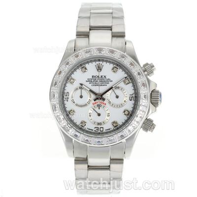 Rolex Daytona Working Chronograph CZ Diamond Bezel Diamond Markers With White Dial