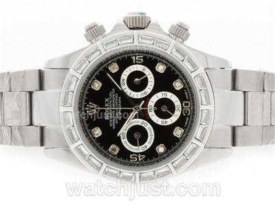 Rolex Daytona Working Chronograph CZ Diamond Bezel with Black Dial-Diamond Marking