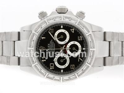 Rolex Daytona Working Chronograph CZ Diamond Bezel with Black Dial-Number Marking