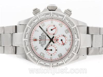 Rolex Daytona Working Chronograph CZ Diamond Bezel with White Dial-Number Marking