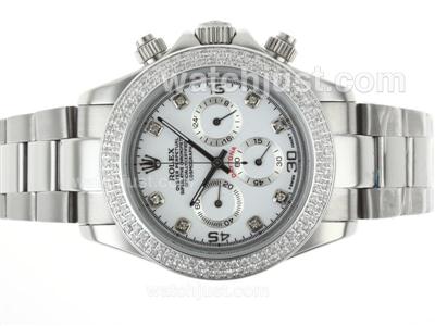 Rolex Daytona Working Chronograph Diamond Bezel and Markers with White Dial