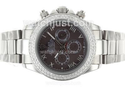 Rolex Daytona Working Chronograph Diamond Bezel Roman Markers with Brown Dial