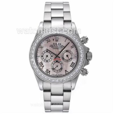 Rolex Daytona Working Chronograph Diamond Bezel Roman Markers with Pink MOP Dial S/S