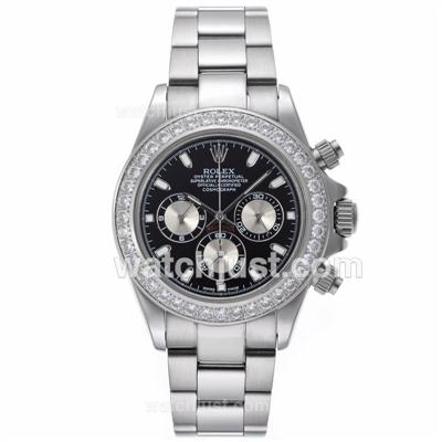 Rolex Daytona Working Chronograph Diamond Bezel Stick Markers with Black Dial S/S