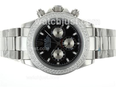 Rolex Daytona Working Chronograph Diamond Bezel Stick Markers with Black Dial