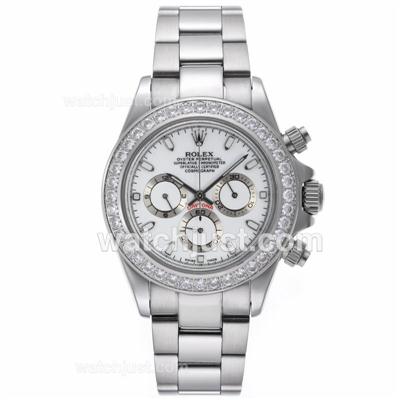 Rolex Daytona Working Chronograph Diamond Bezel Stick Markers with White Dial S/S