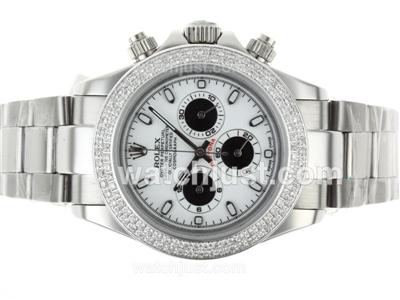 Rolex Daytona Working Chronograph Diamond Bezel Stick Markers with White Dial