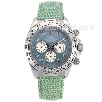 Rolex Daytona Working Chronograph Diamond Markers and Blue MOP Dial - Green Leather Strap