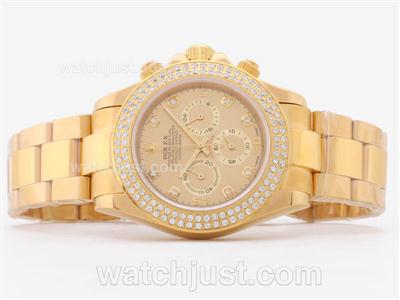 Rolex Daytona Working Chronograph Full Gold Diamond Bezel and Marking with Golden Dial-Sapphire Glass