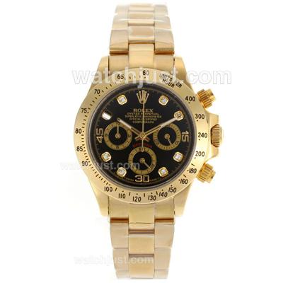 Rolex Daytona Working Chronograph Full Gold Diamond Markers with Black Dial-Lady Size