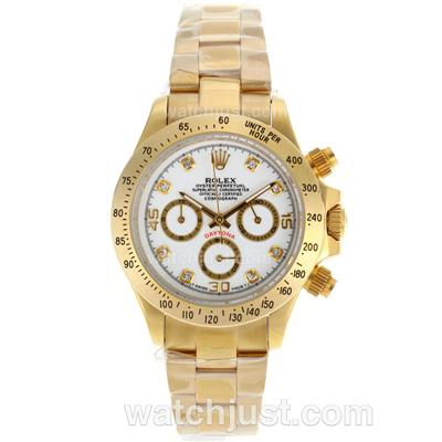 Rolex Daytona Working Chronograph Full Gold Diamond Markers with White Dial-Lady Size