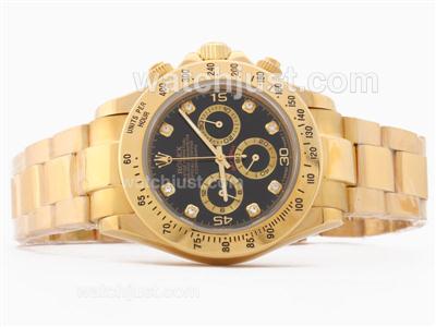 Rolex Daytona Working Chronograph Full Gold with Black Dial-Diamond Marking Sapphire Glass