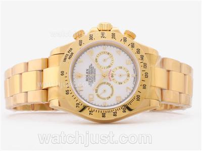 Rolex Daytona Working Chronograph Full Gold with White Dial-Number Marking Sapphire Glass