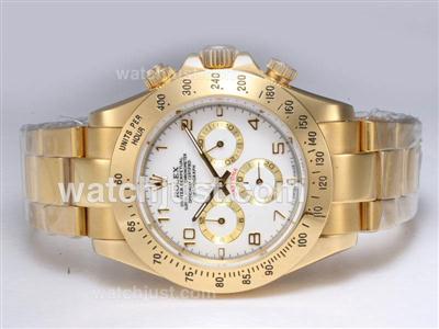 Rolex Daytona Working Chronograph Full Gold with White Dial-Number Marking