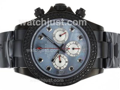 Rolex Daytona Working Chronograph Full PVD Diamond Bezel with Blue MOP Dial-Black Diamond Marking