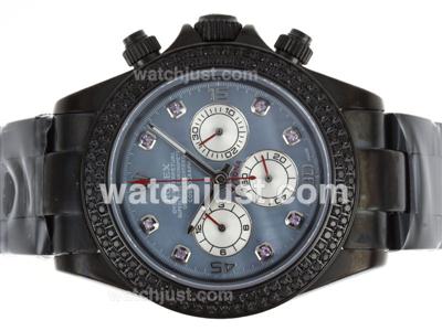Rolex Daytona Working Chronograph Full PVD Diamond Bezel with Blue MOP Dial-Diamond Marking