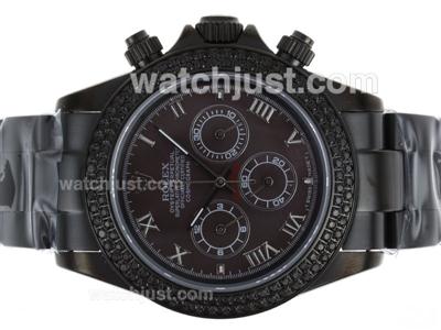 Rolex Daytona Working Chronograph Full PVD Diamond Bezel with Brown MOP Dial-Roman Marking