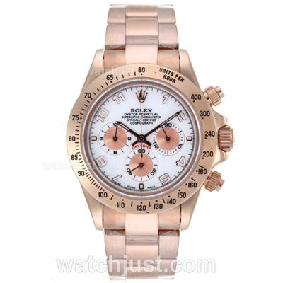 Rolex Daytona Working Chronograph Full Rose Gold Number Markers with White Dial