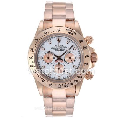 Rolex Daytona Working Chronograph Full Rose Gold Stick Markers With White Dial