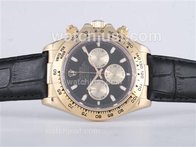 Rolex Daytona Working Chronograph Gold Case with Black Dial-Stick Marking Sapphire Glass