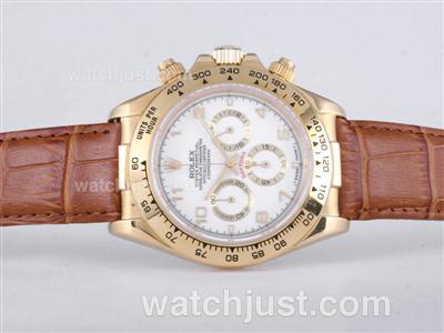 Rolex Daytona Working Chronograph Gold Case with White Dial-Number Marking Sapphire Glass