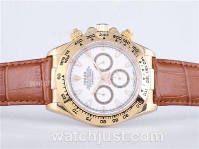 Rolex Daytona Working Chronograph Gold Case with White Dial-Stick Marking Sapphire Glass