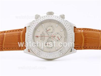 Rolex Daytona Working Chronograph Meteorite Dial Sticker Marking with Diamond Bezel - Brown Strap