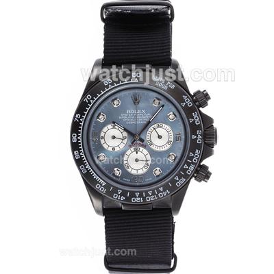 Rolex Daytona Working Chronograph PVD Case Diamond Markers with Blue MOP Dial-Nylon Strap