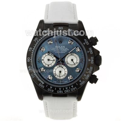 Rolex Daytona Working Chronograph PVD Case Diamond Markers with Blue MOP Dial-White Leather Strap