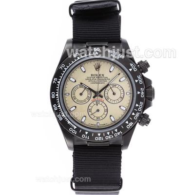 Rolex Daytona Working Chronograph PVD Case Stick Markers with Granite Dial-Nylon Strap