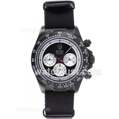 Rolex Daytona Working Chronograph PVD Case with Black Dial-Nylon Strap