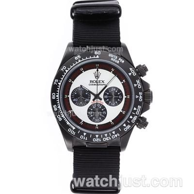 Rolex Daytona Working Chronograph PVD Case with White Dial-Nylon Strap