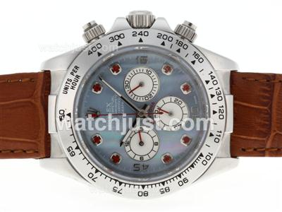 Rolex Daytona Working Chronograph Red Diamond Markers with Blue MOP Dial-Leather Strap